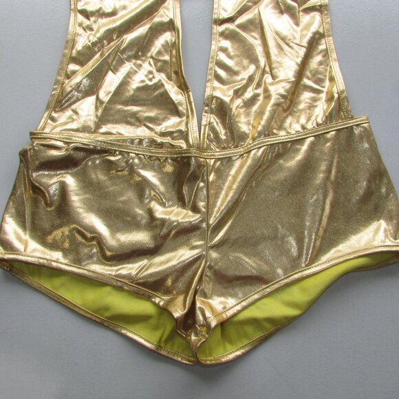 Gold Metallic Booty Shorts 1 Pc Romper - NEW - Picture 7 of 8